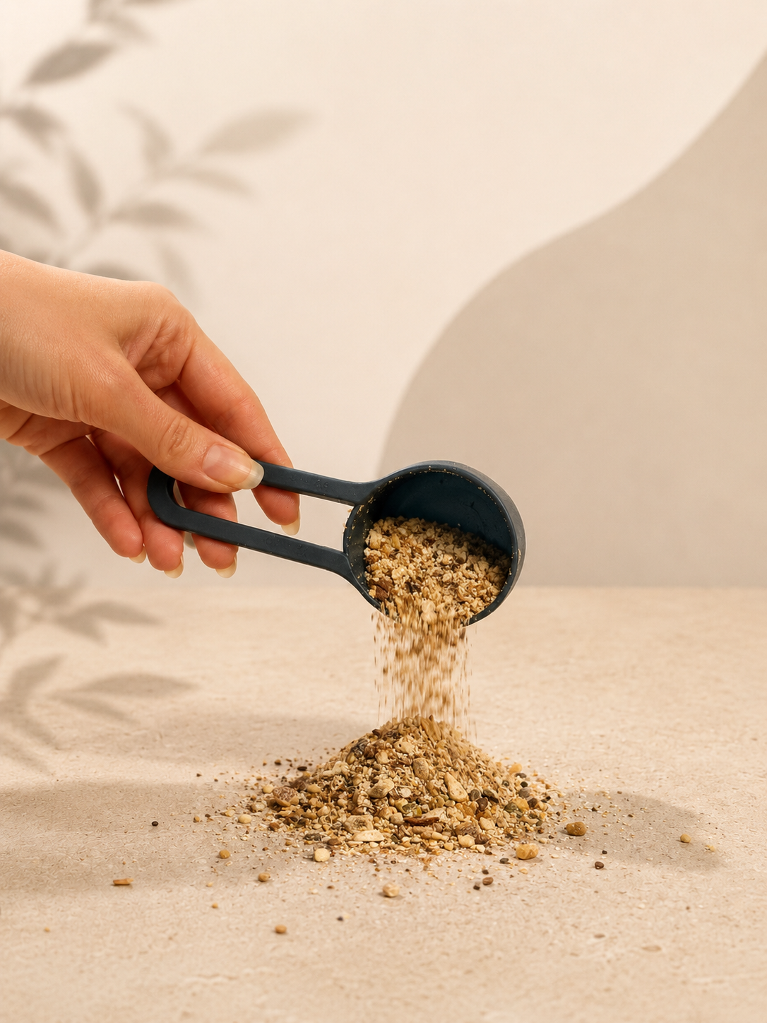 Scoop of Digestion Blend pouring wholefood fibre