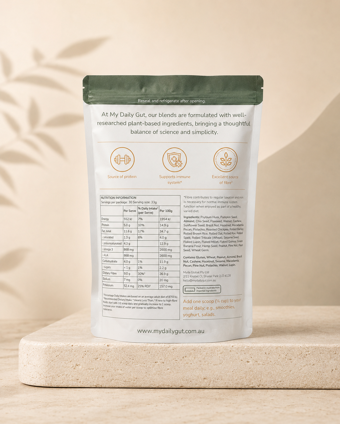 Digestion Blend pouch back panel with ingredients