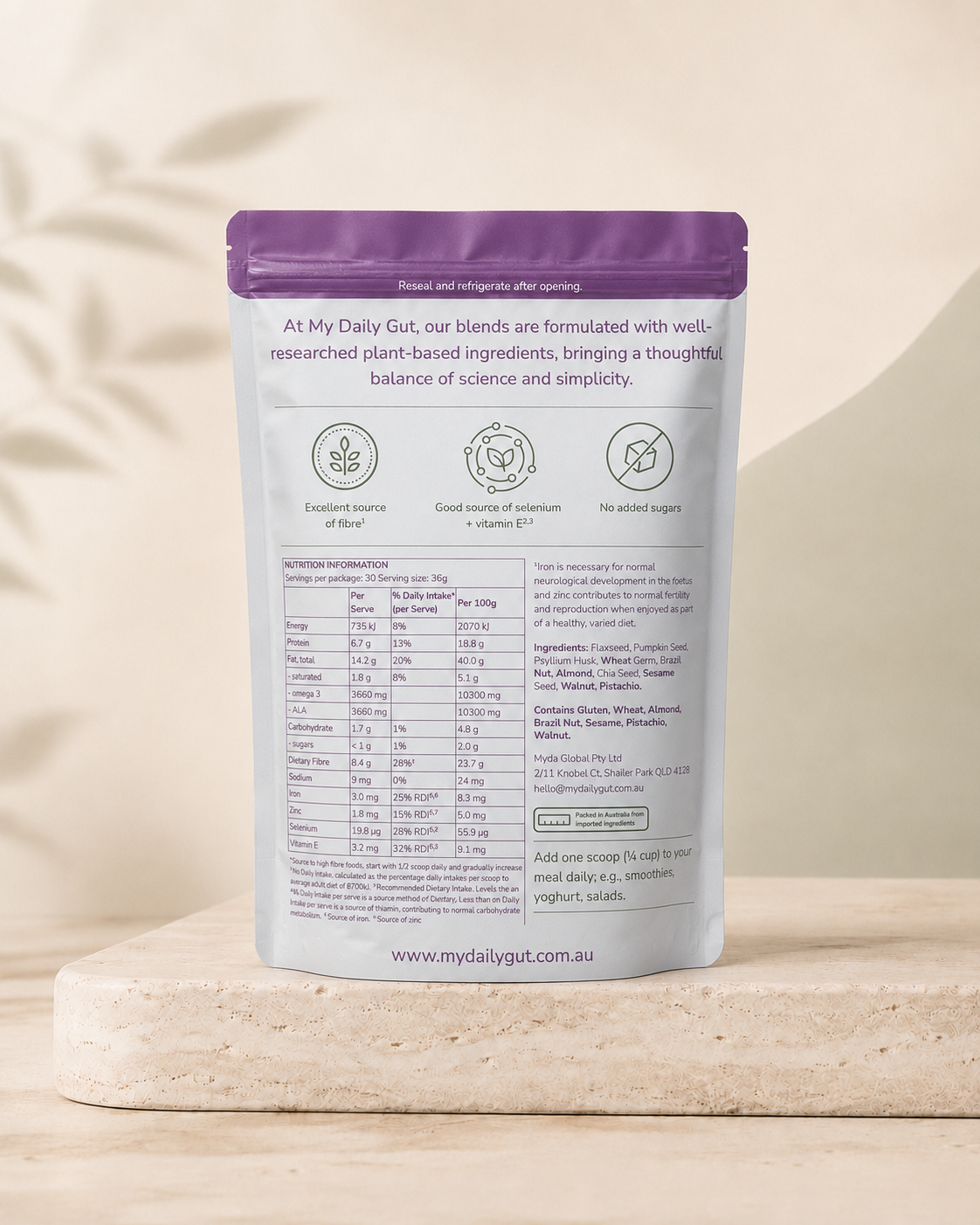 Iron Rich Blend pouch back panel with ingredients