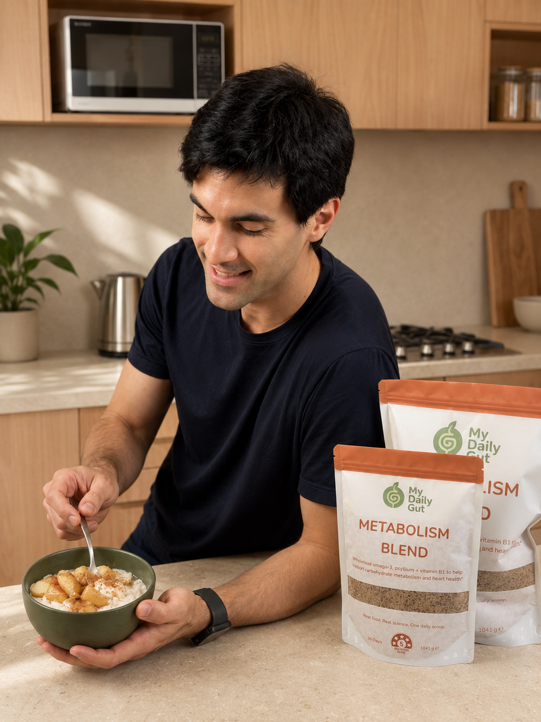Person holding Metabolism Blend pouch