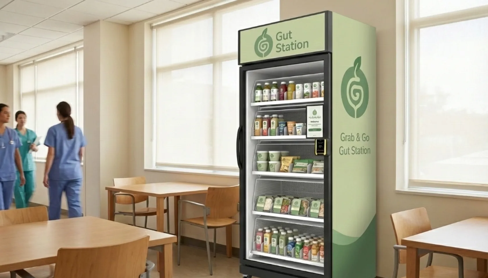 A Gut Station installed in an institutional setting with people walking past